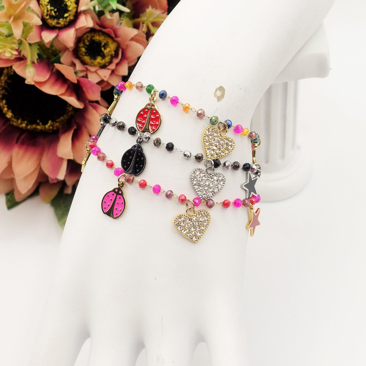ADORABLE ~ Bracciale ACCIAIO INOSSIDABILE con perline ciondoli