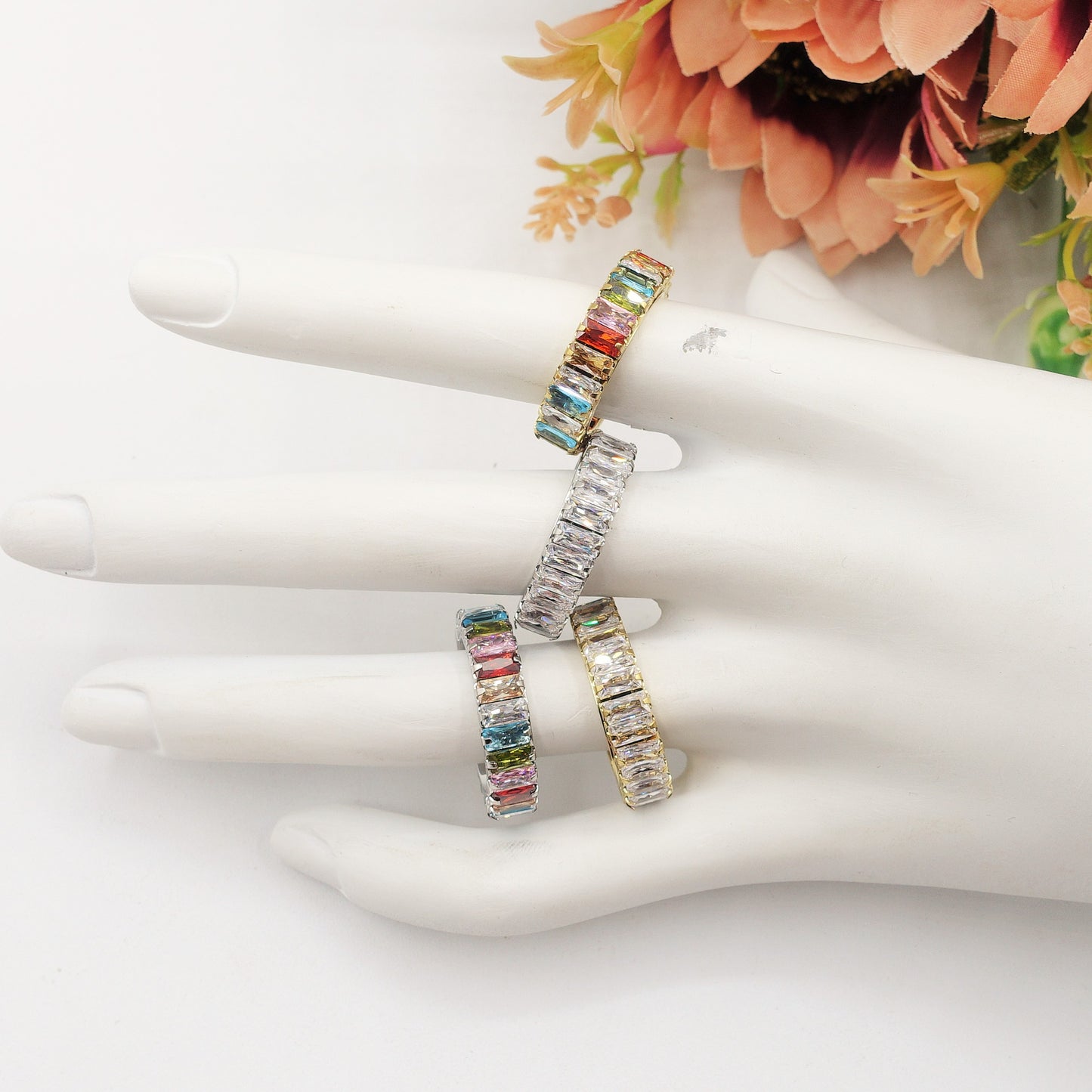 JULIANNE INFINITY - Acciaio Inossidabile ~ Anello fascia con cubic zirconia taglio baguette