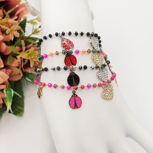 ADORABLE ~ Bracciale ACCIAIO INOSSIDABILE con perline ciondoli