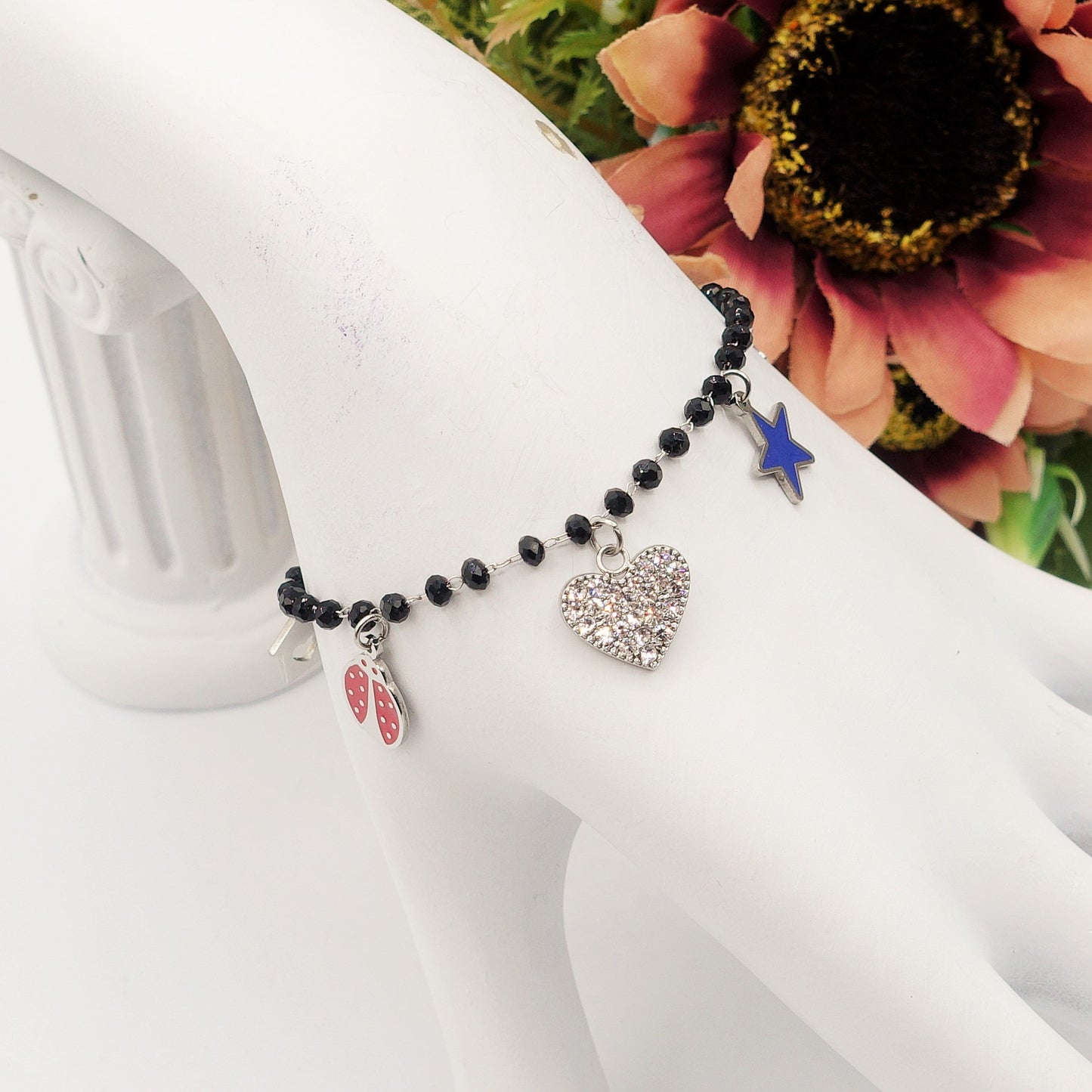 ADORABLE ~ Bracciale ACCIAIO INOSSIDABILE con perline ciondoli