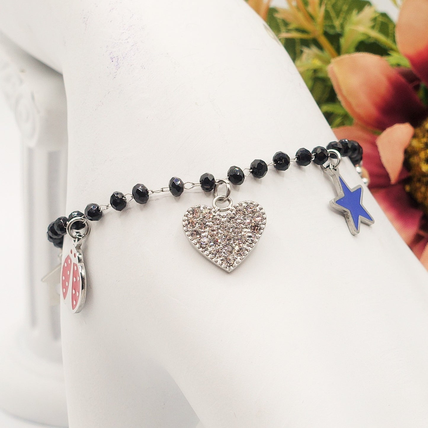 ADORABLE ~ Bracciale ACCIAIO INOSSIDABILE con perline ciondoli