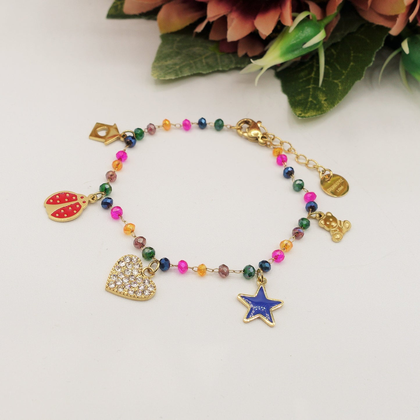 ADORABLE ~ Bracciale ACCIAIO INOSSIDABILE con perline ciondoli