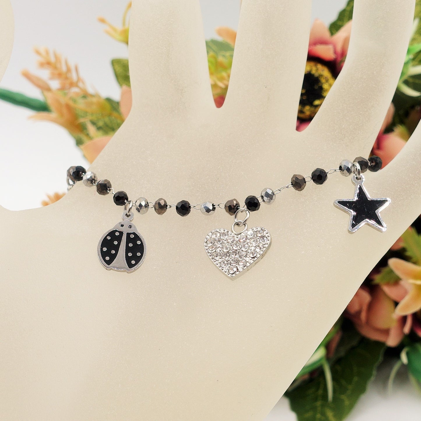 ADORABLE ~ Bracciale ACCIAIO INOSSIDABILE con perline ciondoli