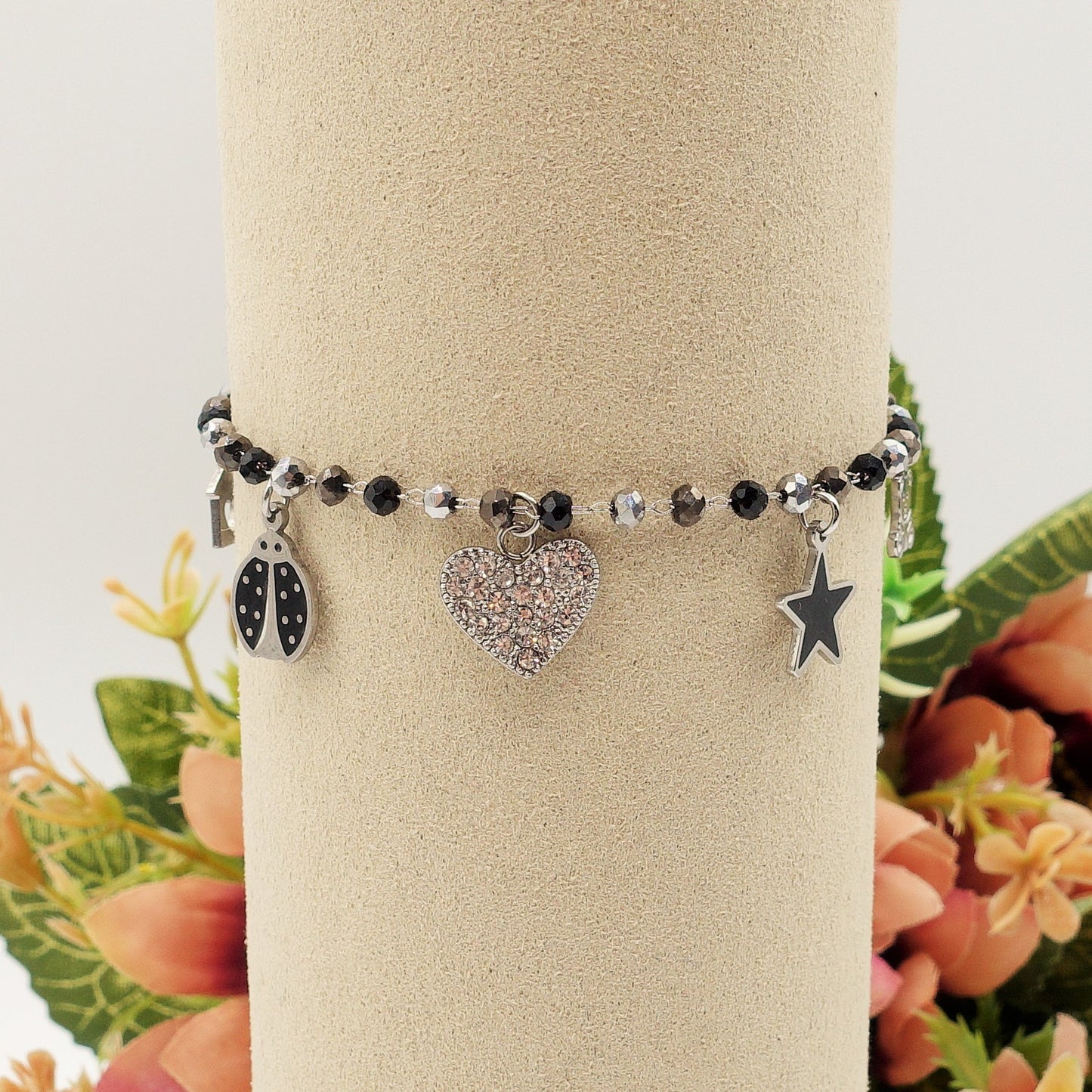 ADORABLE ~ Bracciale ACCIAIO INOSSIDABILE con perline ciondoli