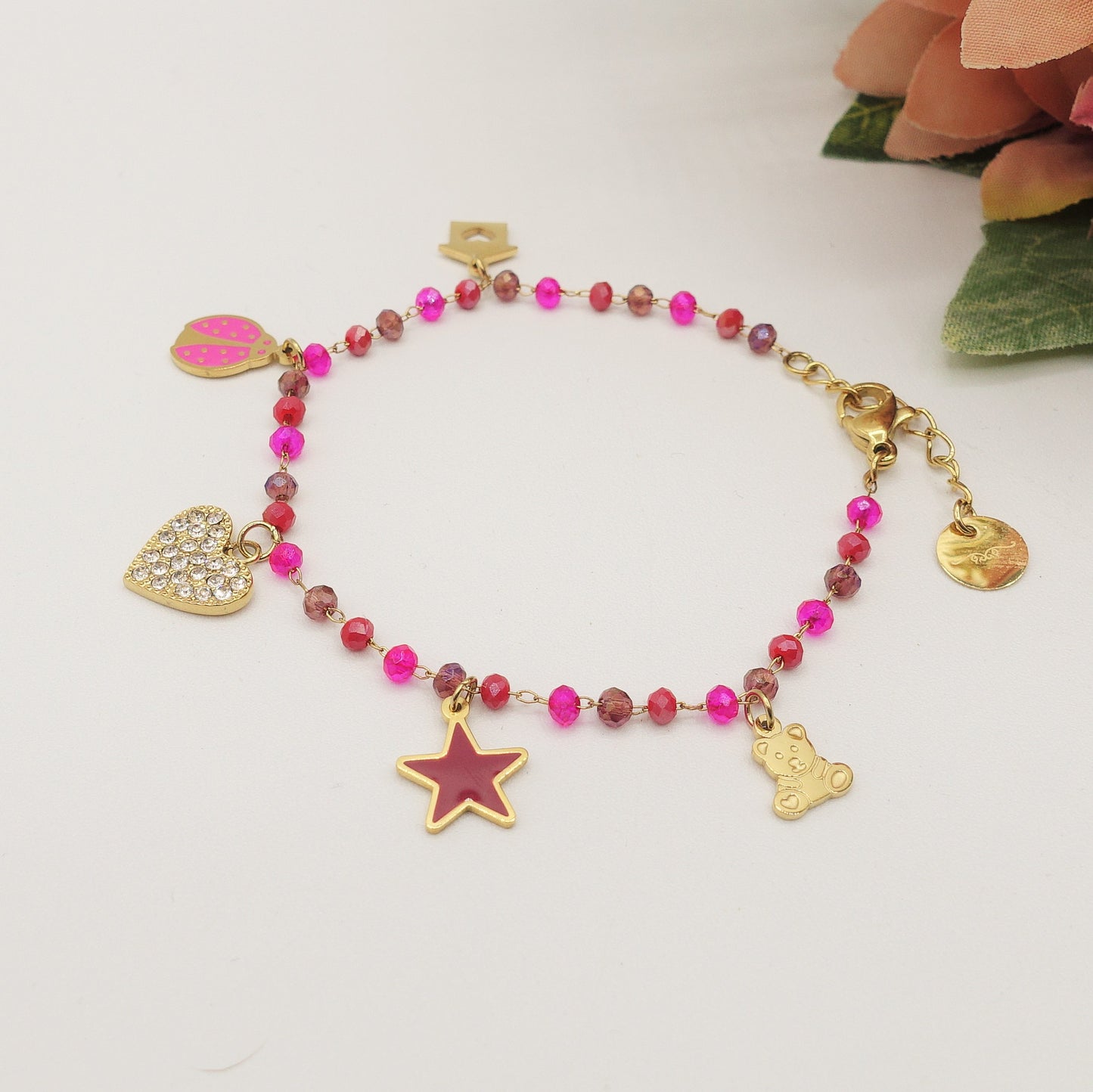 ADORABLE ~ Bracciale ACCIAIO INOSSIDABILE con perline ciondoli
