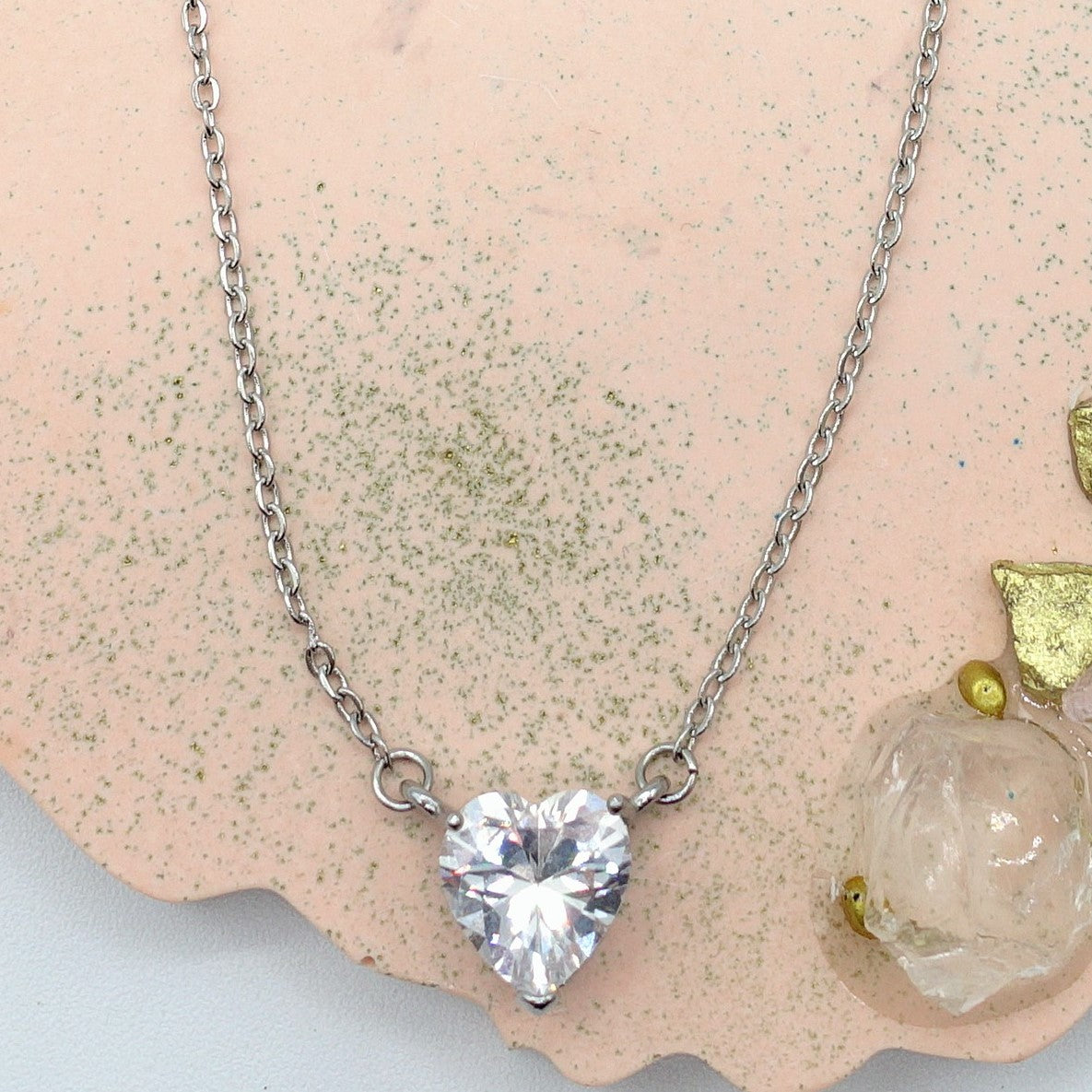 VICTORIA~ ACCIAIO INOSSIDABILE -Collana Cuore Solitario in cubic zirconia
