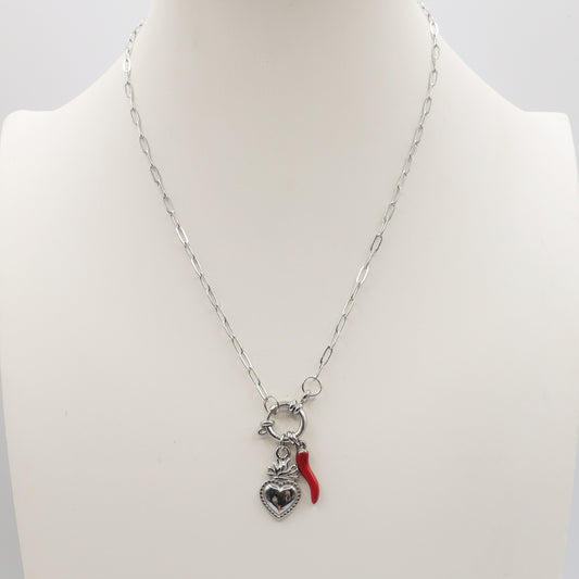 MEGA LUCKY 2.0 ~ ACCIAIO INOSSIDABILE - Collana catena paperclip con ciondoli scaramantici