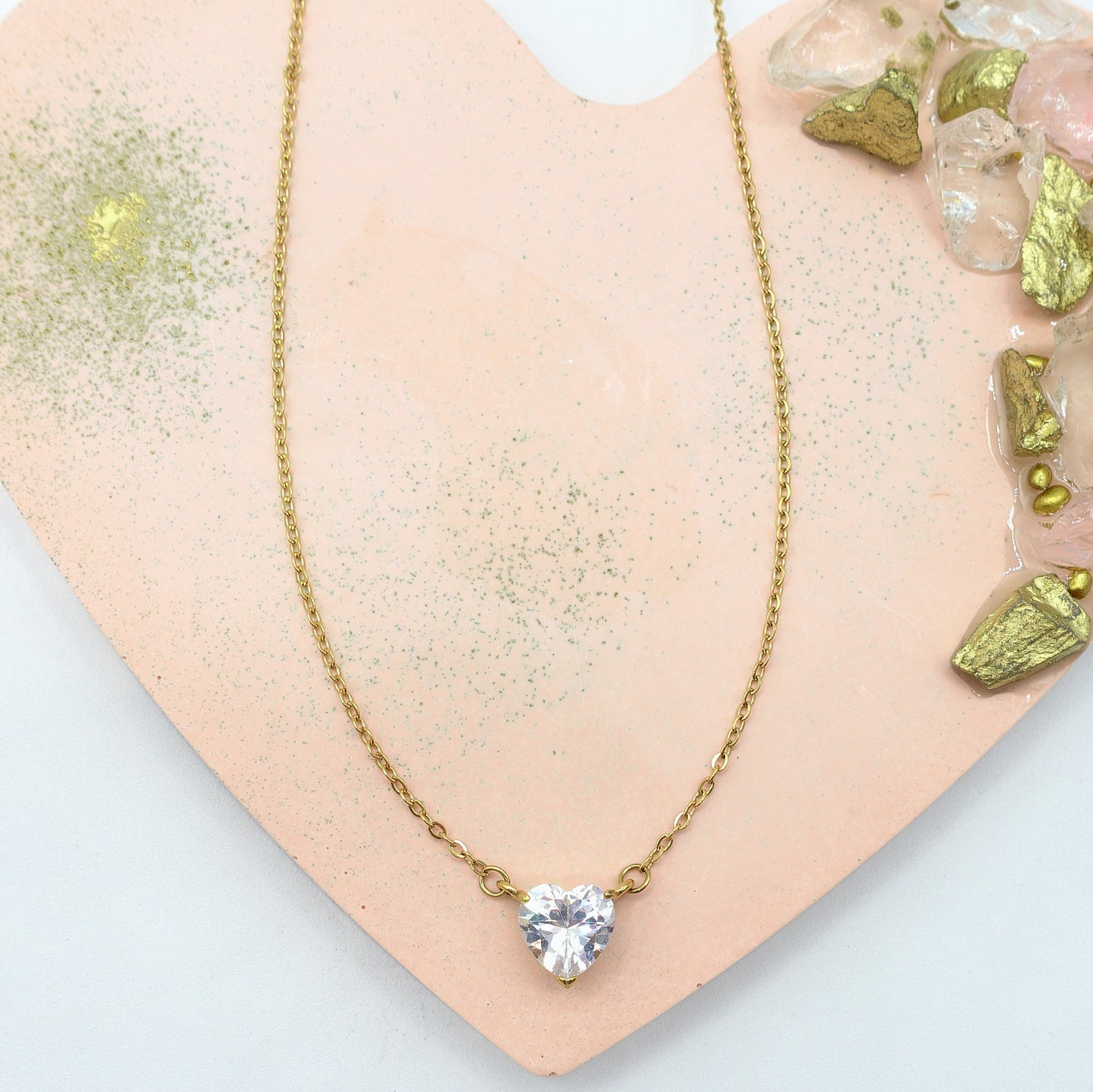 VICTORIA~ ACCIAIO INOSSIDABILE -Collana Cuore Solitario in cubic zirconia