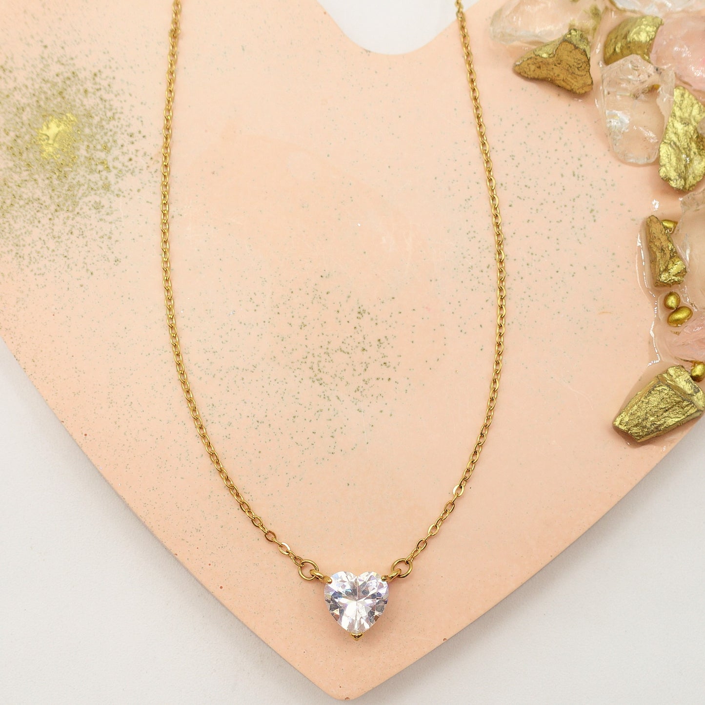 VICTORIA~ ACCIAIO INOSSIDABILE -Collana Cuore Solitario in cubic zirconia