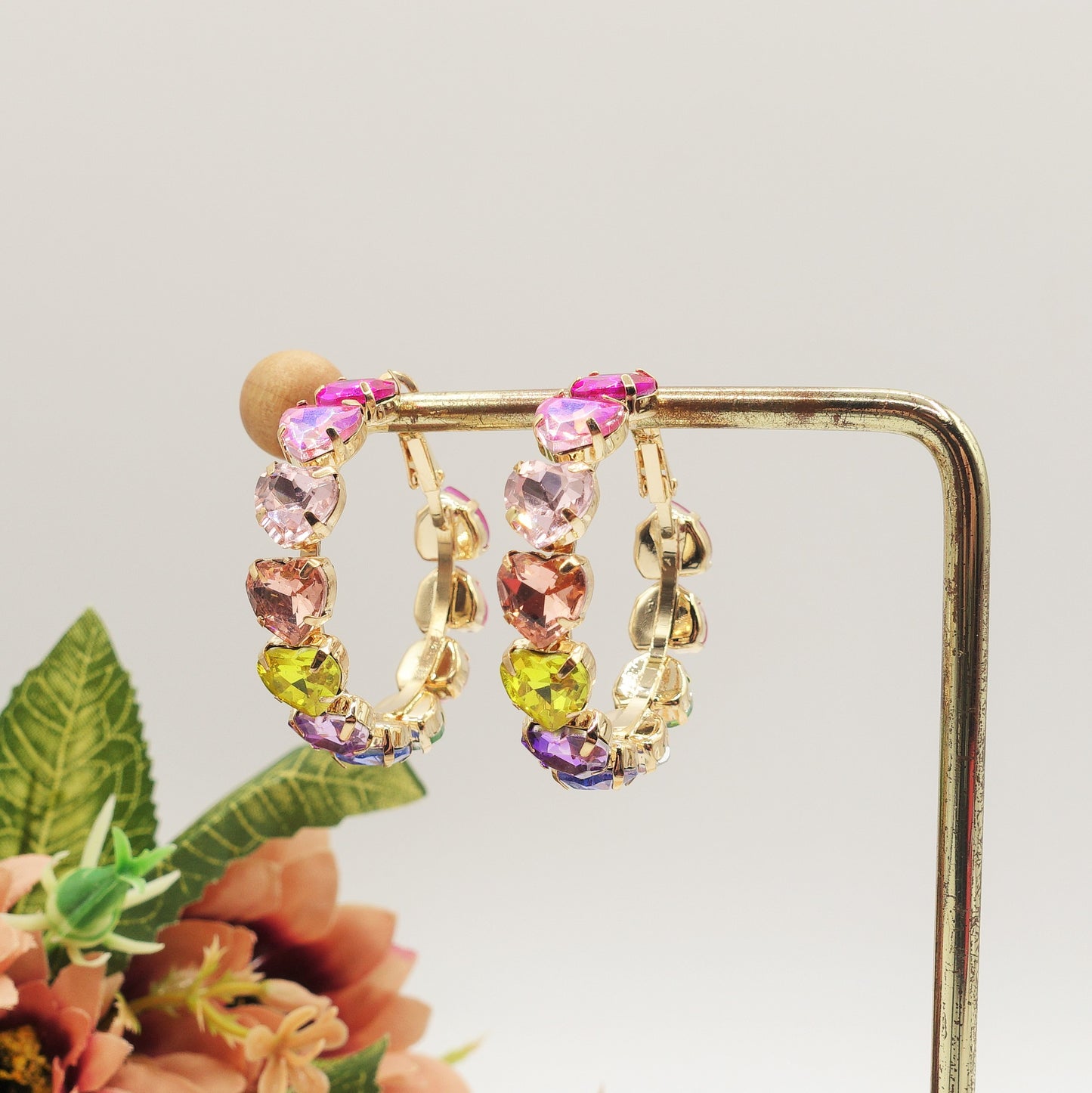 LUCE Hearts RAINBOW Hoops - Orecchini a cerchio con pietre sfaccettate