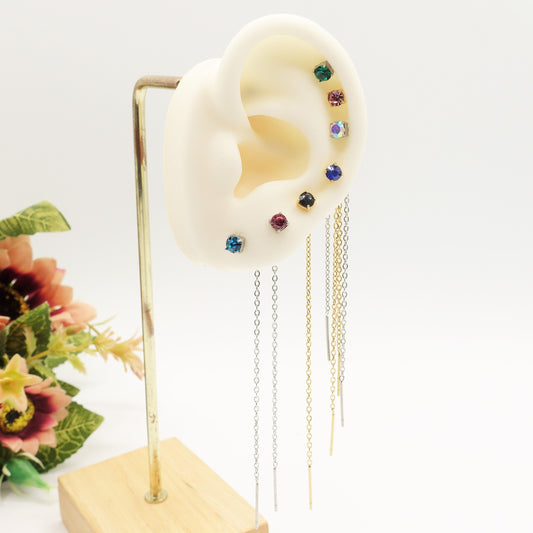 SHINY RAINBOW- Acciaio inossidabile ~ PAIO Orecchini filo pendenti con cubic zirconia