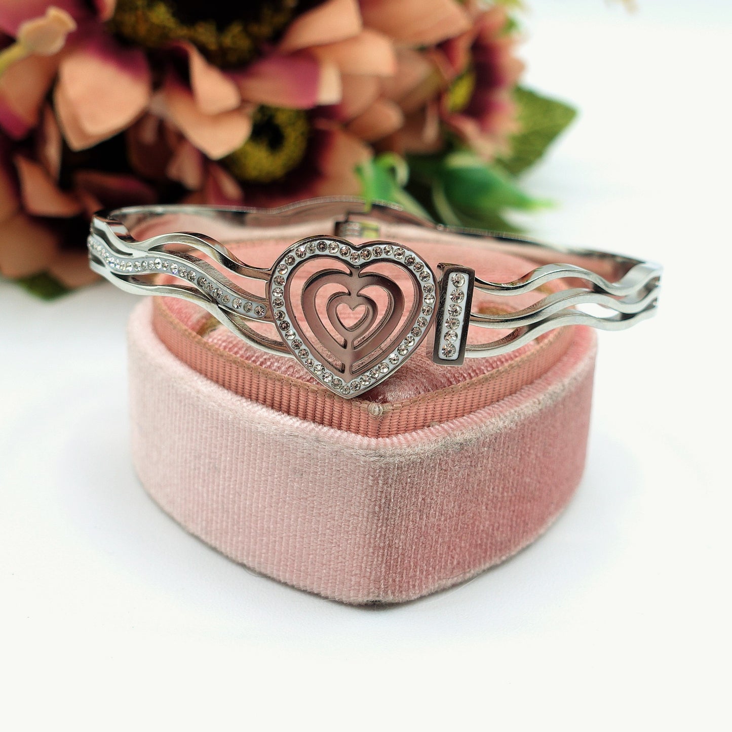 DORIS BRACCIALE a MANETTA ~ acciaio inossidabile - con cuore e zirconi
