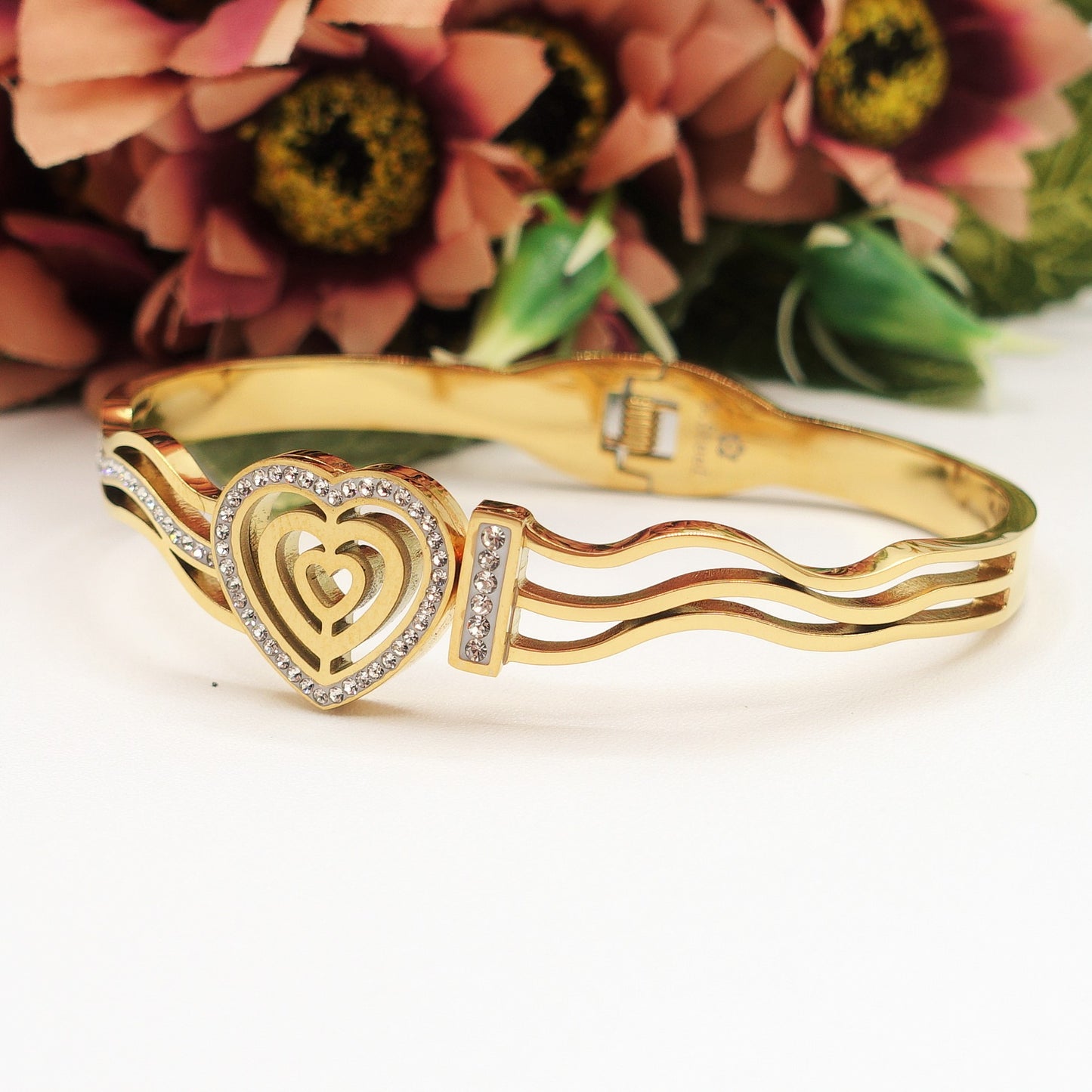 DORIS BRACCIALE a MANETTA ~ acciaio inossidabile - con cuore e zirconi