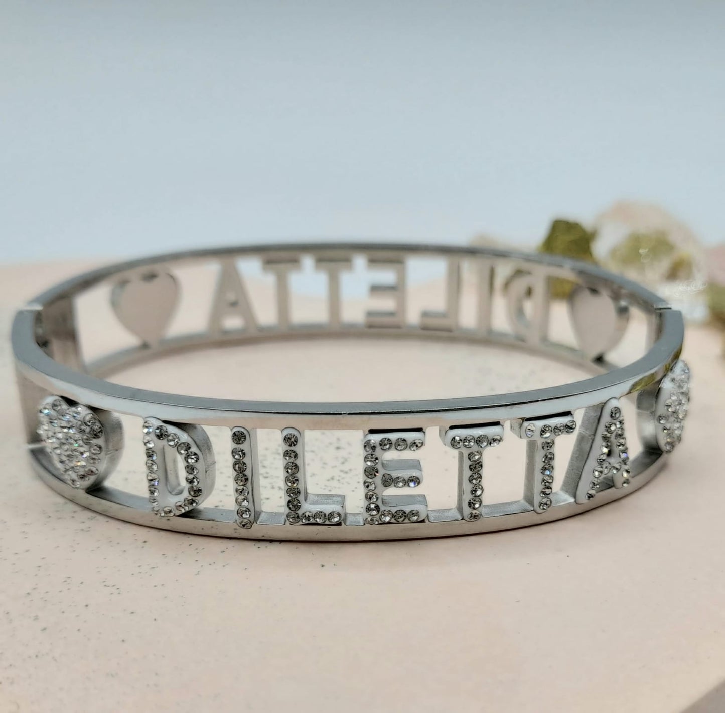 "IL MIO NOME"-BRACCIALE A MANETTA IN ACCIAIO INOSSIDABILE E ZIRCONI