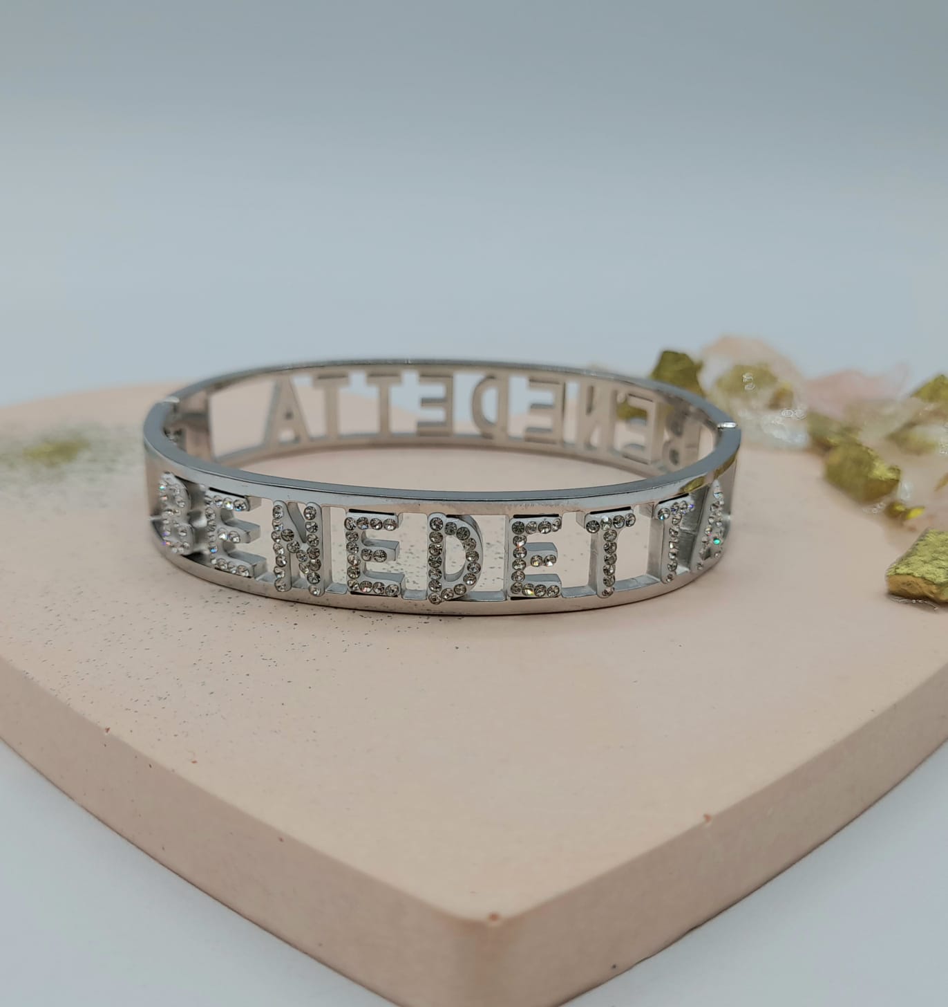 "IL MIO NOME"-BRACCIALE A MANETTA IN ACCIAIO INOSSIDABILE E ZIRCONI