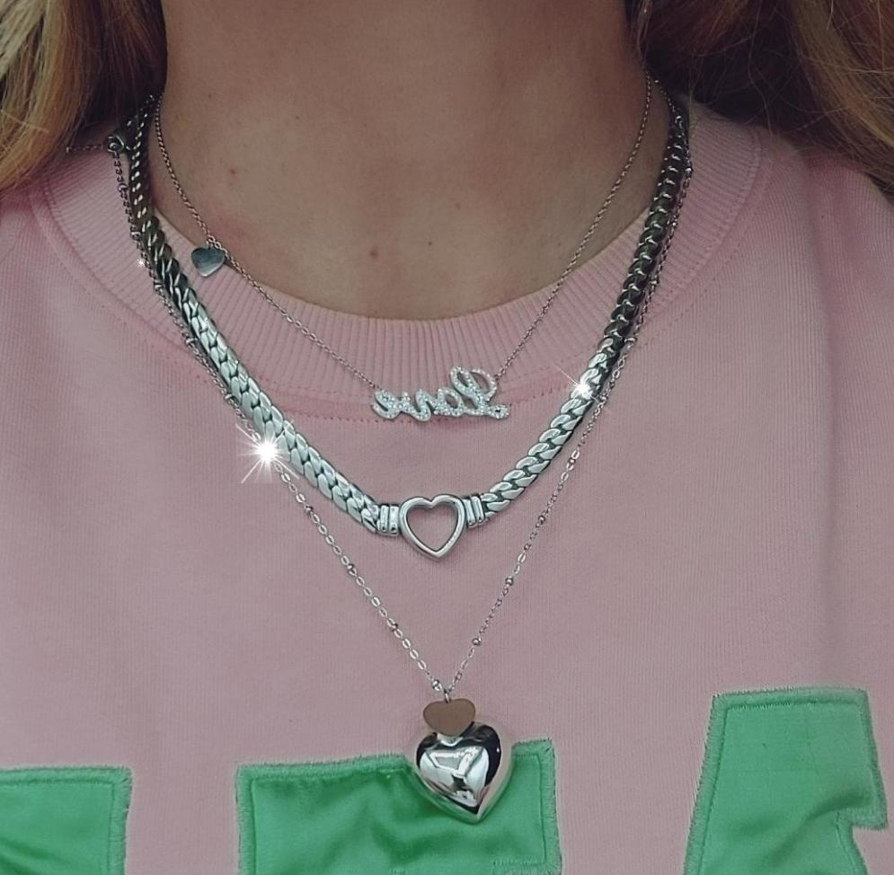 NOVA ~ ACCIAIO INOSSIDABILE - Collana groumette con cuore