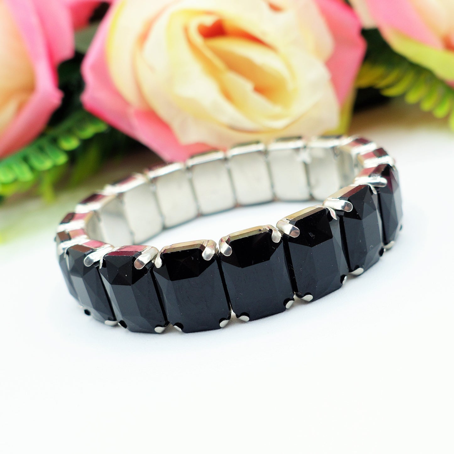 MARGOT ACCIAIO INOSSIDABILE -Bracciale Elasticizzato con pietre sfaccettate