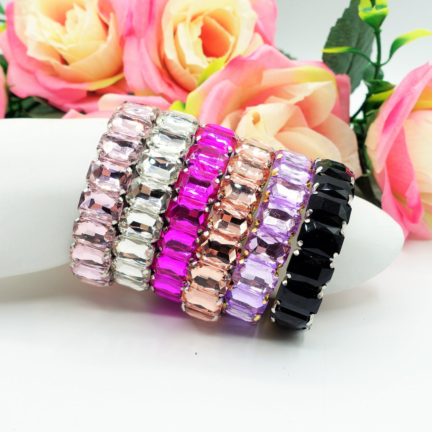 MARGOT ACCIAIO INOSSIDABILE -Bracciale Elasticizzato con pietre sfaccettate