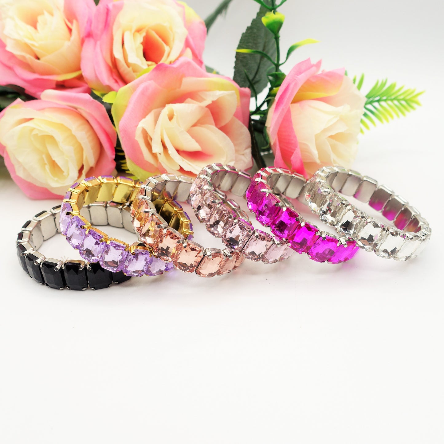 MARGOT ACCIAIO INOSSIDABILE -Bracciale Elasticizzato con pietre sfaccettate