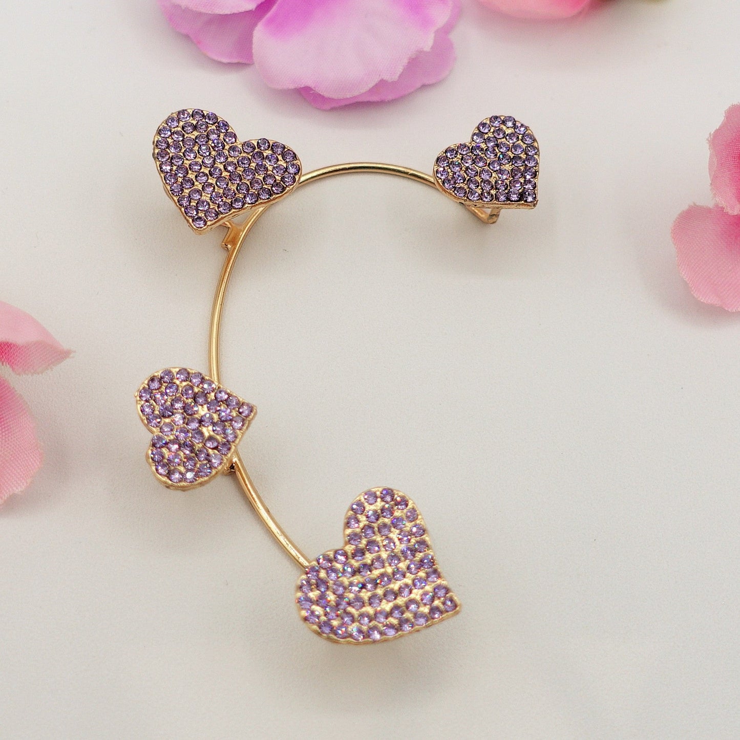 QUERIDA ~ EARCUFF mono orecchino con cuori in cubic zirconia