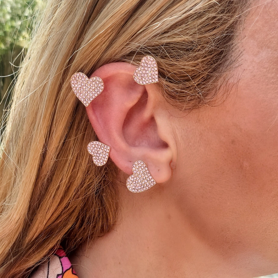 QUERIDA ~ EARCUFF mono orecchino con cuori in cubic zirconia