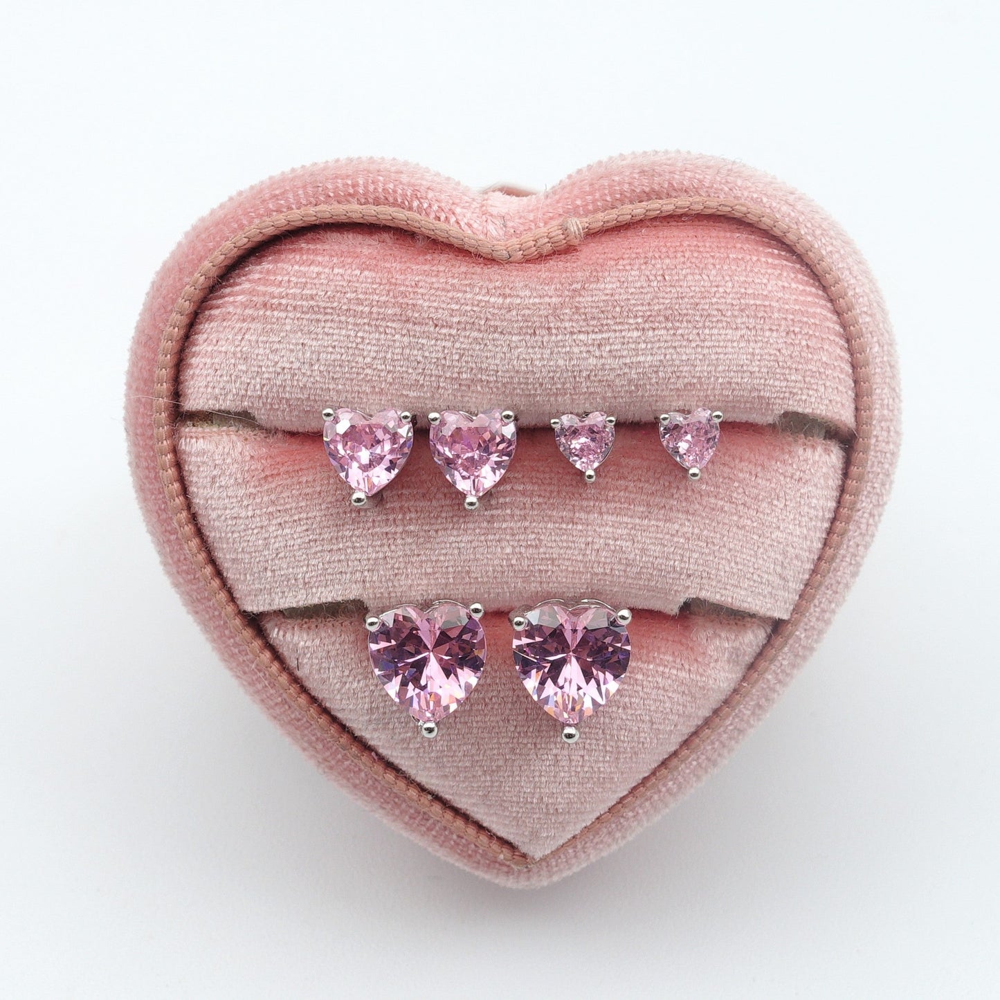 Set 3 Paia-Orecchini punto luce a forma di cuore in Cubic Zirconia-