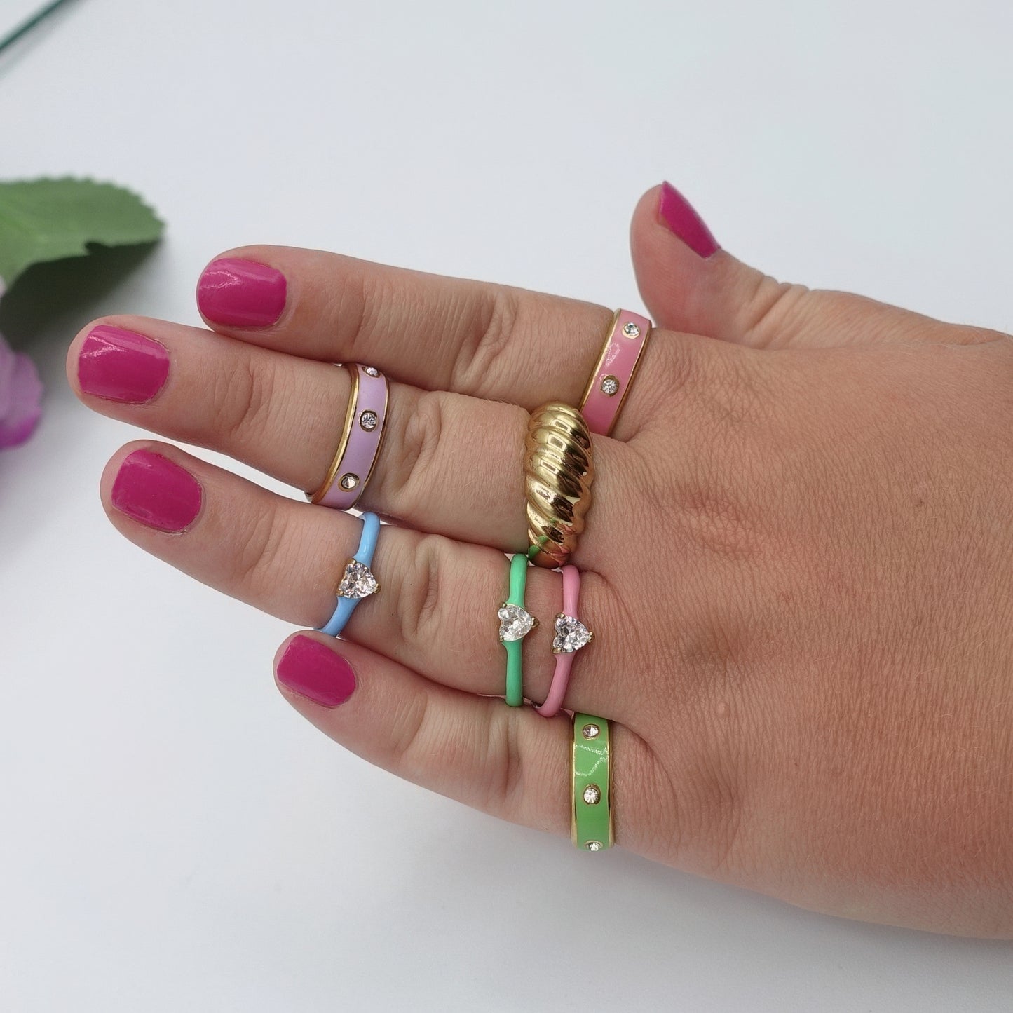 SUNNY ~Anello regolabile IN ACCIAIO INOSSIDABILE smaltato con zirconi