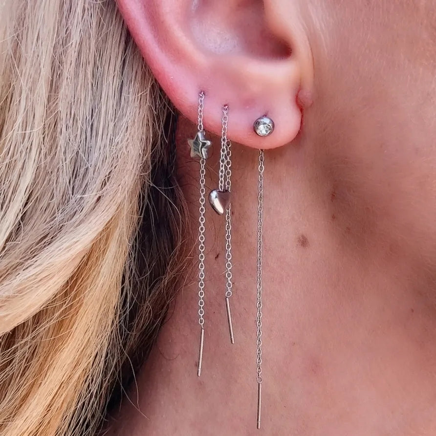SHINY - ACCIAIO inossidabile ~PAIO Orecchini filo pendenti con cubic zirconia - saliscendi