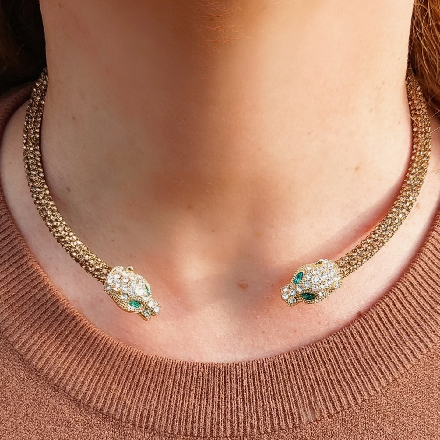KALI CHOKER ~ Girocollo snodato a pantera con cubic zirconia
