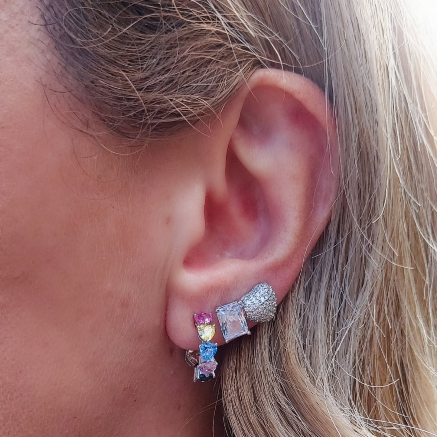 PUNTO LUCE baguette 8mm ~ paio Orecchini ARGENTO 925 a lobo con cubic zirconia taglio baguette