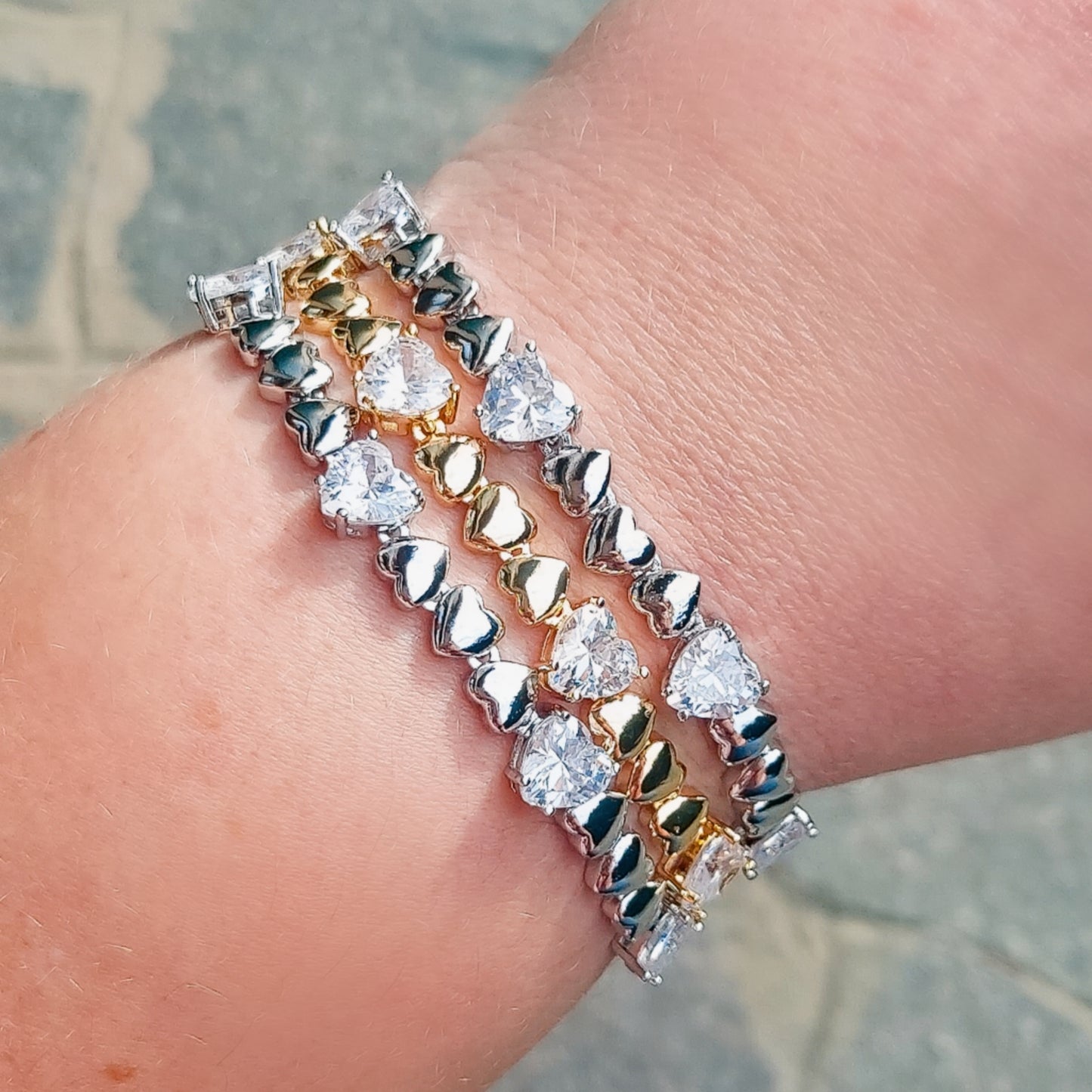 CLAIRE - Bracciale Tennis - Bracciale con cuoricini bombè e Cubic Zirconia a forma di cuore