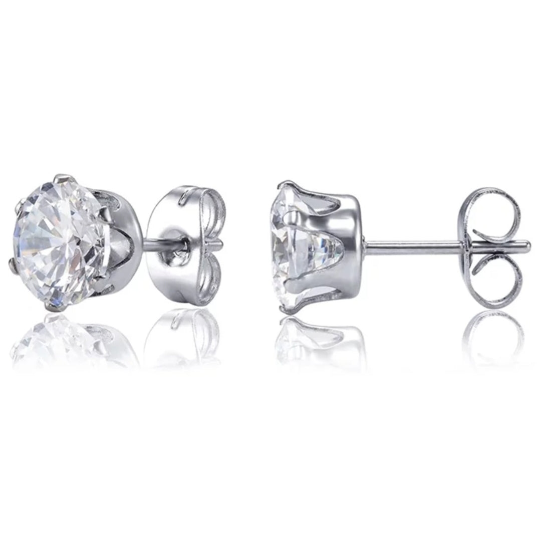 SET 4 PAIA PUNTI luce ~ Orecchini a borchie con zirconi ~acciaio inox ~ 8 PZ ~ 4 PAIA