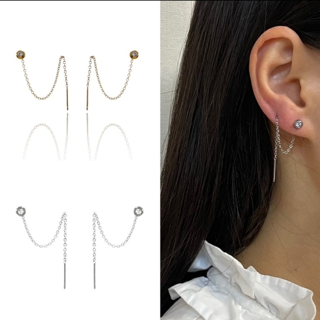 SHINY - ACCIAIO inossidabile ~PAIO Orecchini filo pendenti con cubic zirconia - saliscendi