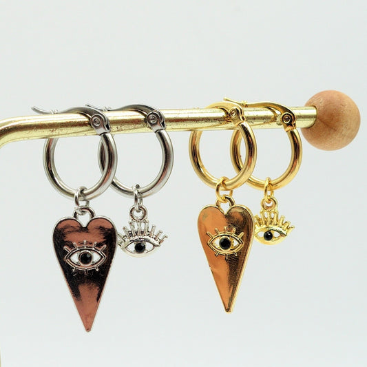 Ygritte ~ ACCIAIO INOSSIDABILE~Orecchini a cerchio cuore e occhio