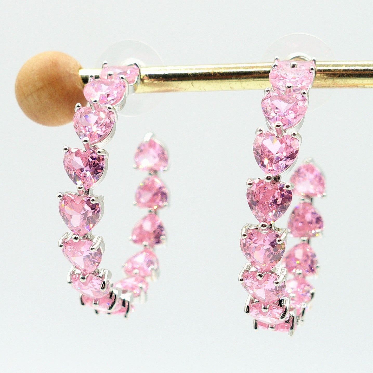 CHERIE - PINK big hoops xl - orecchini a cerchio con cubic zirconia a forma di cuore