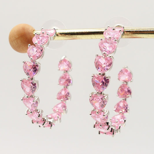 CHERIE - PINK big hoops xl - orecchini a cerchio con cubic zirconia a forma di cuore