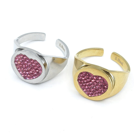 GEMMA ~ chevalier Stainless Steel heart ring-Adjustable size