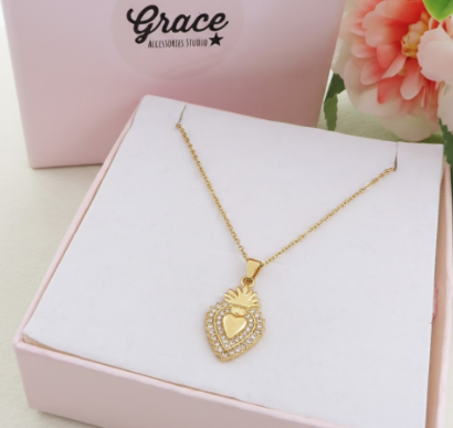 SACRED SHINE - Collana con pendente cuore sacro in cubic zirconia