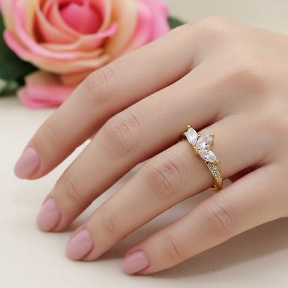 MARQUISE Anello regolabile in ACCIAIO inossidabile con cubic zirconia taglio marquise