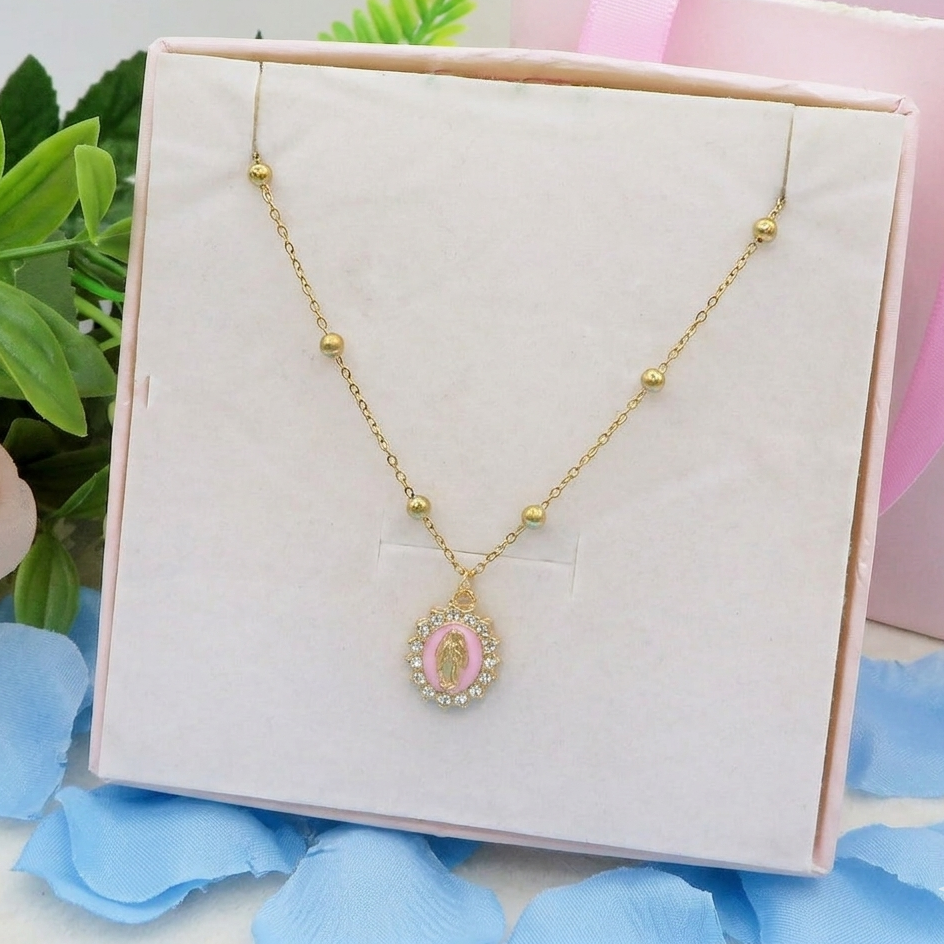 HOLY COLOURS GOLD - Collana ACCIAIO con madonnina e cubic zirconia