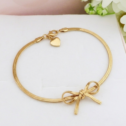 ELEONOR BOW ~ Cavigliera in ACCIAIO INOSSIDABILE catena snake piatta