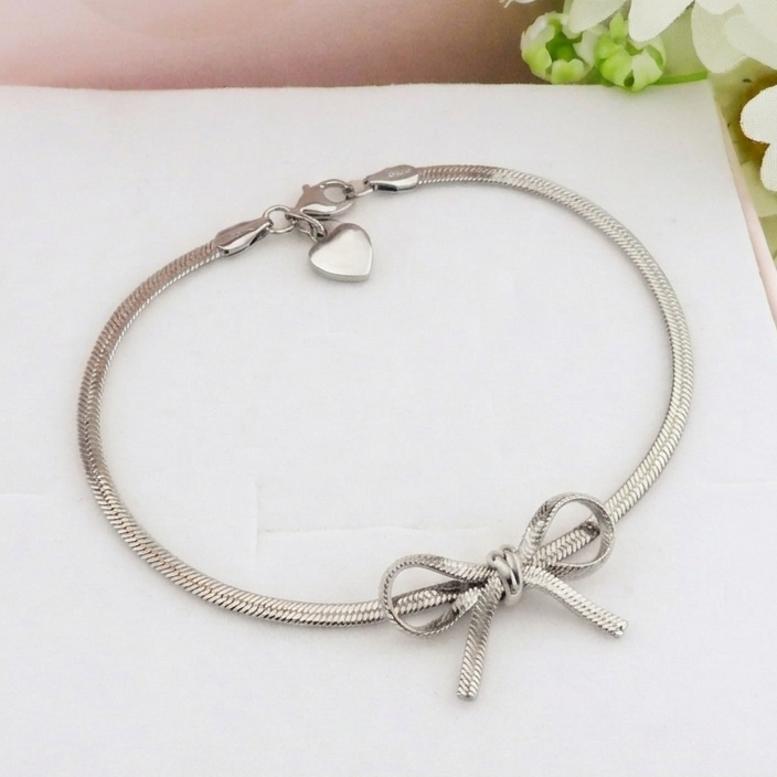 ELEONOR BOW ~ Cavigliera in ACCIAIO INOSSIDABILE catena snake piatta