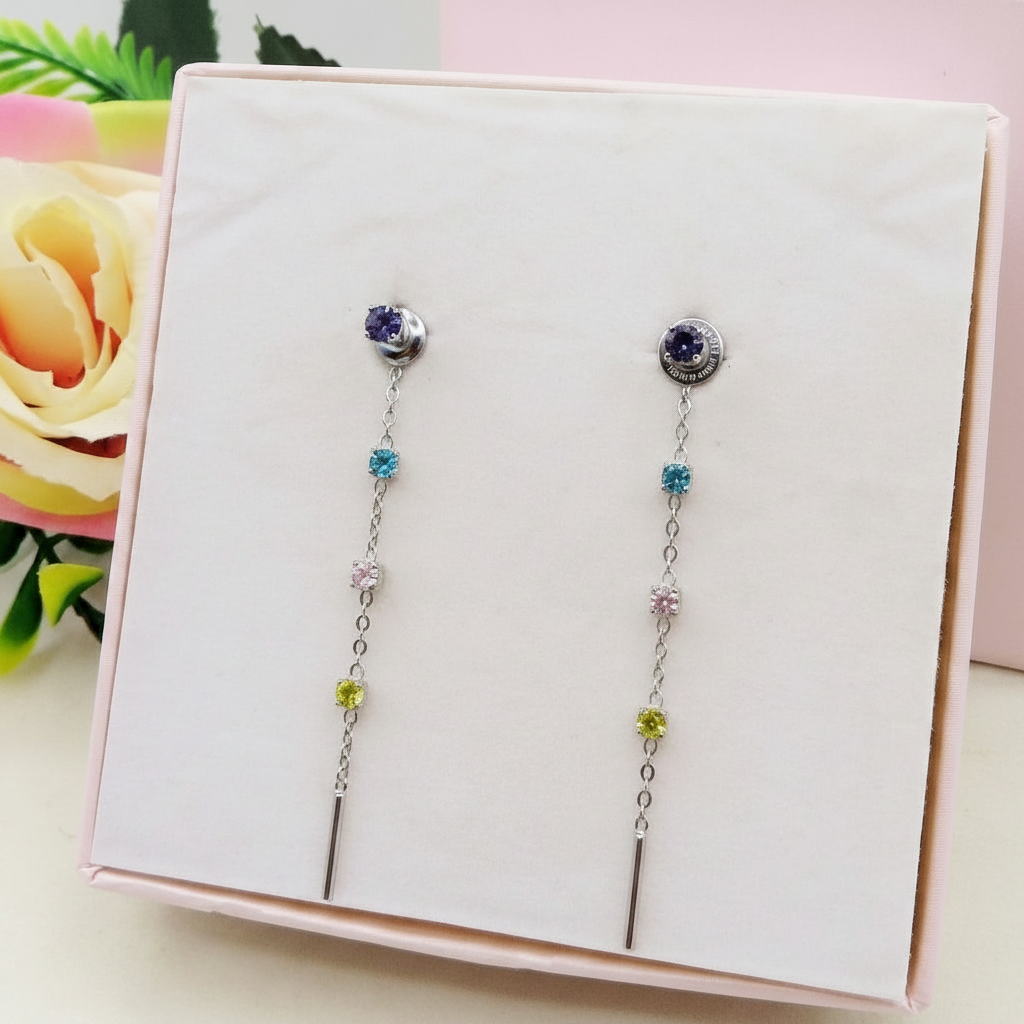 FAIRY ~ paio Orecchini ACCIAIO INOSSIDABILE pendenti zirconati stile saliscendi