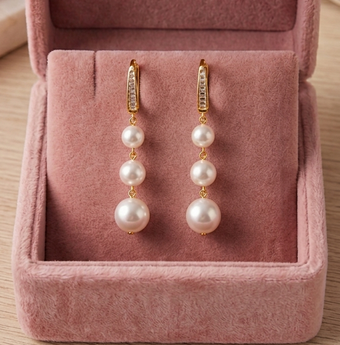 AUDREY PENDANTS ~ Orecchini pendenti con hoop zirconato e perle