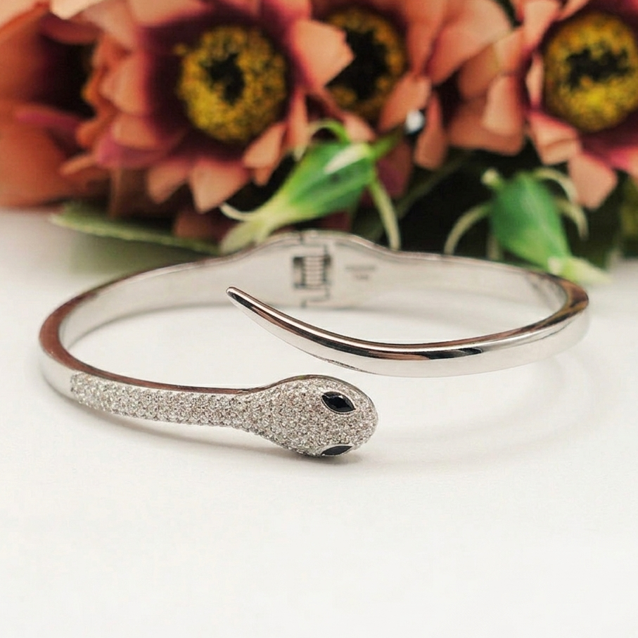 MEDEA~ Acciaio Inossidabile - Bracciale a serpente con cubic zirconia