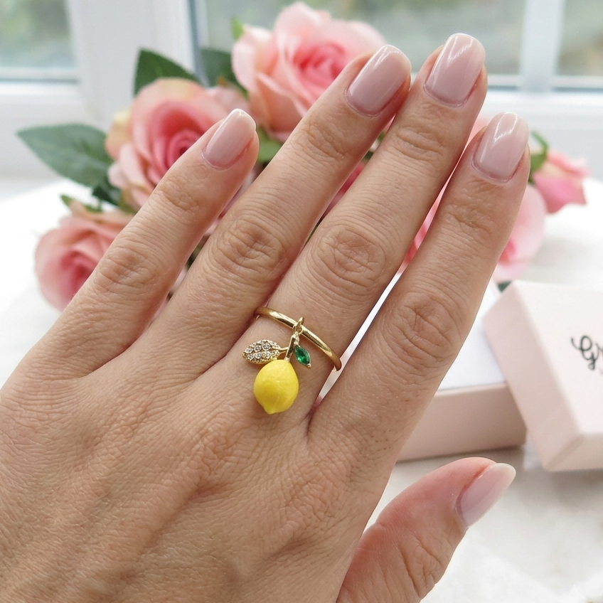 ANELLO LEMON SHINE ~ Anello regolabile in ACCIAIO INOSSIDABILE con limone zirconato