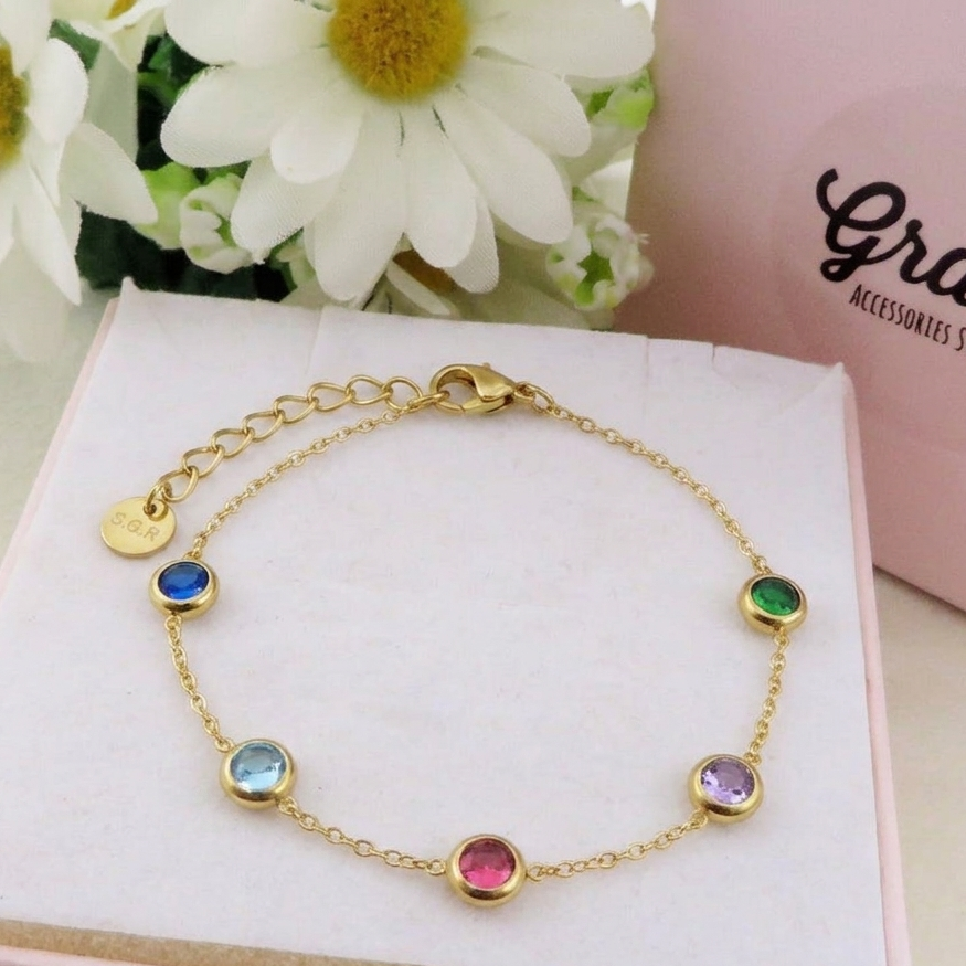 HEATHER ~ ACCIAIO INOSSIDABILE - bracciale con punti luce in Cubic Zirconia rotondi