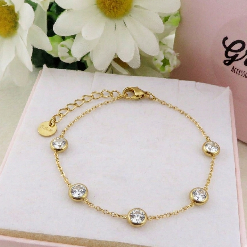HEATHER ~ ACCIAIO INOSSIDABILE - bracciale con punti luce in Cubic Zirconia rotondi