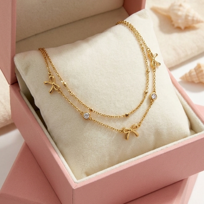 WALDORF ~ Cavigliera con fiocchi in ACCIAIO INOSSIDABILE 316L + cubic zirconia