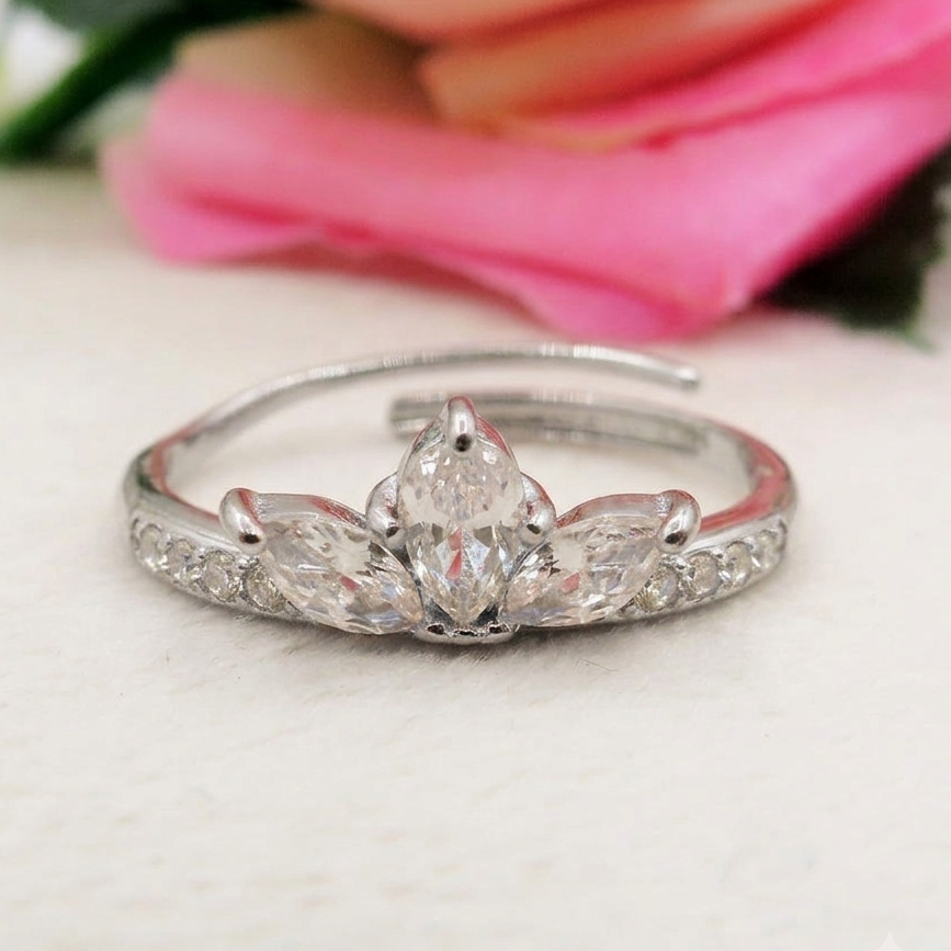 MARQUISE Anello regolabile in ACCIAIO inossidabile con cubic zirconia taglio marquise